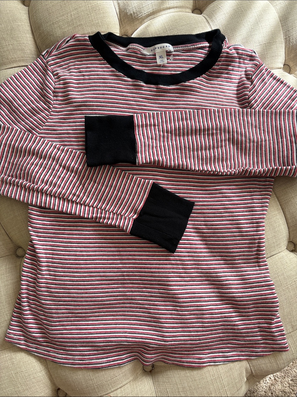 POPSUGAR Red, White & Black Striped Long Sleeve Tee NWOT